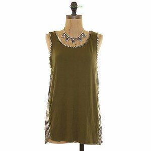 Gibson Nordstrom Tunic Tank Top Size M Hi Low Striped Ombre Taupe Green NEW B69